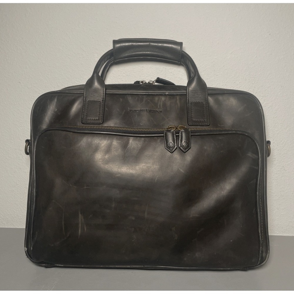 Rare Johnston & Murphy Leather Laptop Briefcase Messenger Bag